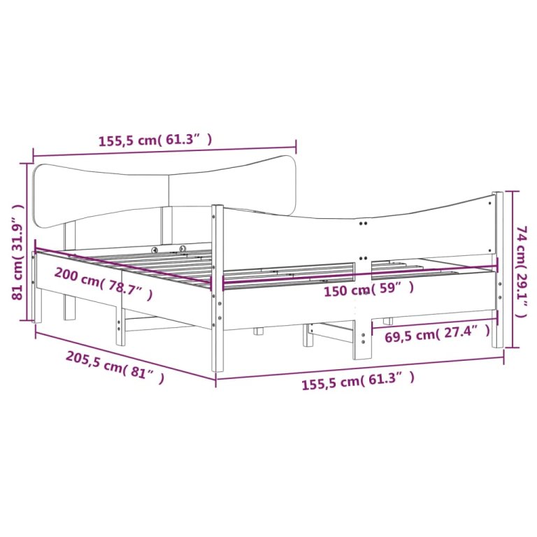 Cadru de pat fără saltea, maro ceruit 150x200 cm lemn masiv pin