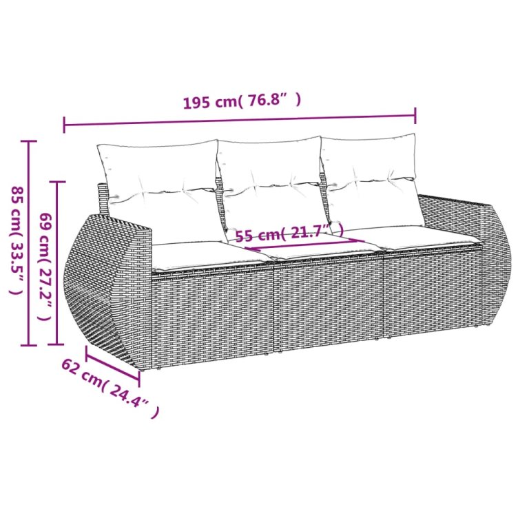 Set canapele de grădină cu perne, 3 piese gri deschis poliratan