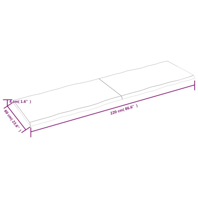 Blat masă 220x60x(2-4) cm lemn stejar netratat contur organic