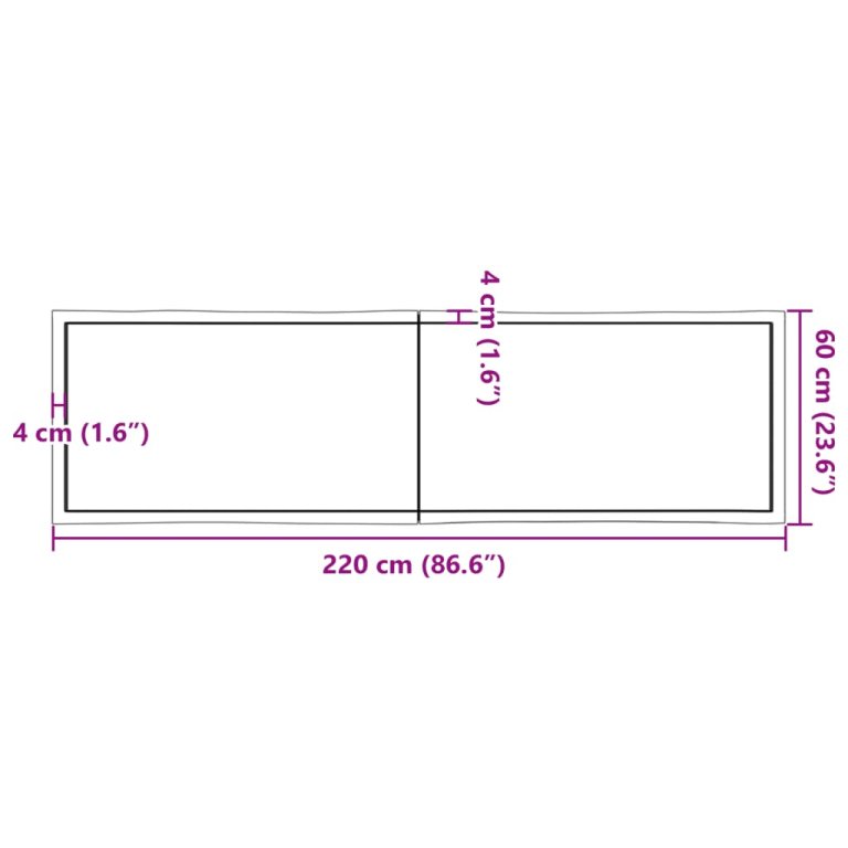 Blat masă 220x60x(2-4) cm lemn stejar netratat contur organic