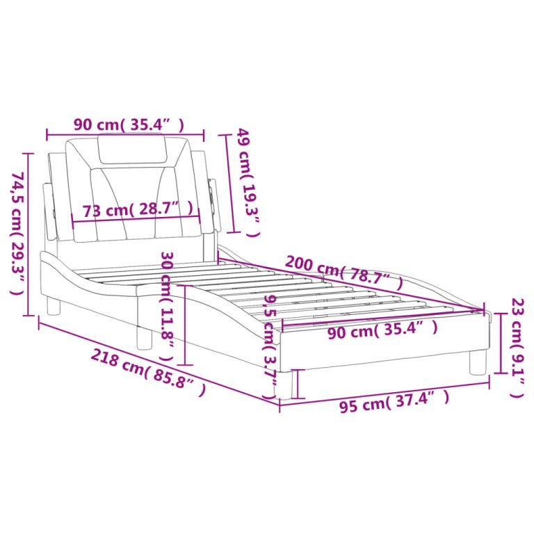 Cadru de pat cu tăblie, alb, 90x200 cm, piele ecologică