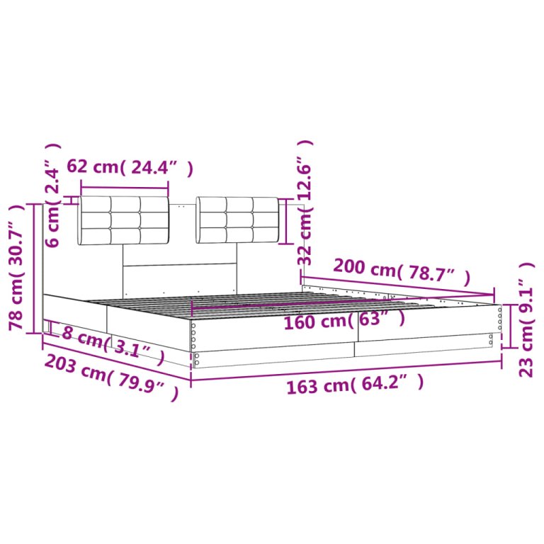 Cadru de pat cu tăblie stejar fumuriu 160x200 cm lemn prelucrat