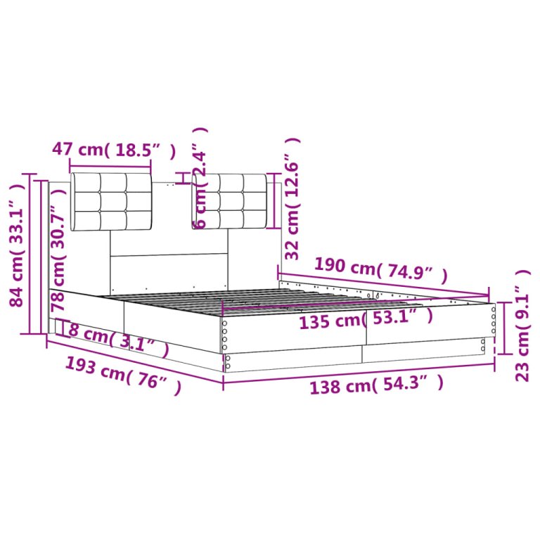 Cadru de pat cu tăblie stejar sonoma 135x190 cm lemn prelucrat