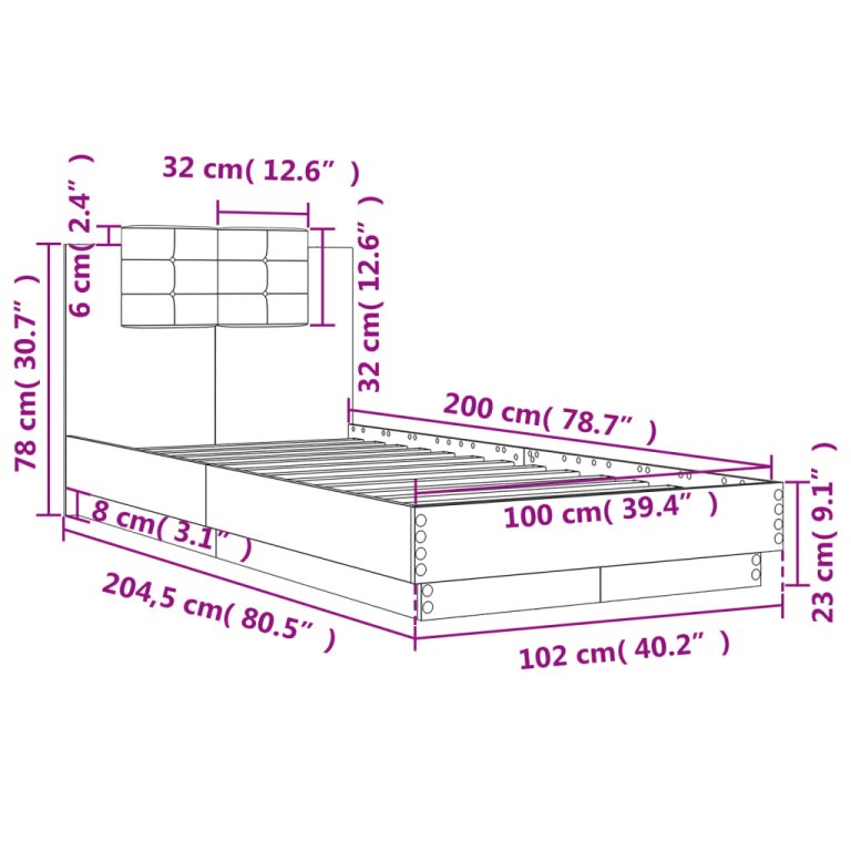 Cadru de pat cu tăblie stejar fumuriu 100x200 cm lemn prelucrat