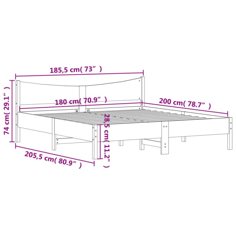 Cadru de pat fără saltea, alb, 180x200 cm, lemn masiv pin