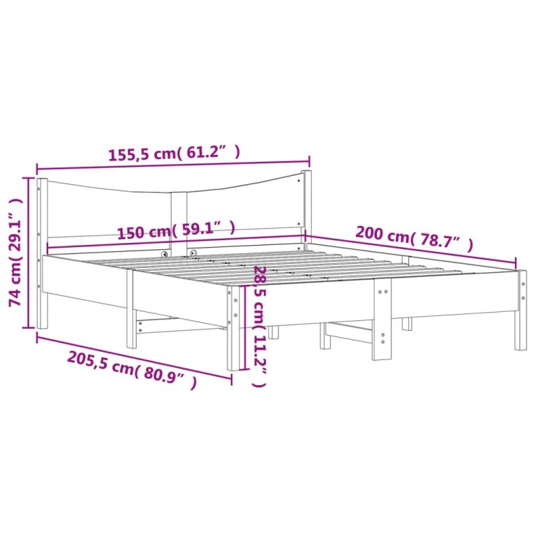 Cadru de pat fără saltea, maro ceruit 150x200 cm lemn masiv pin