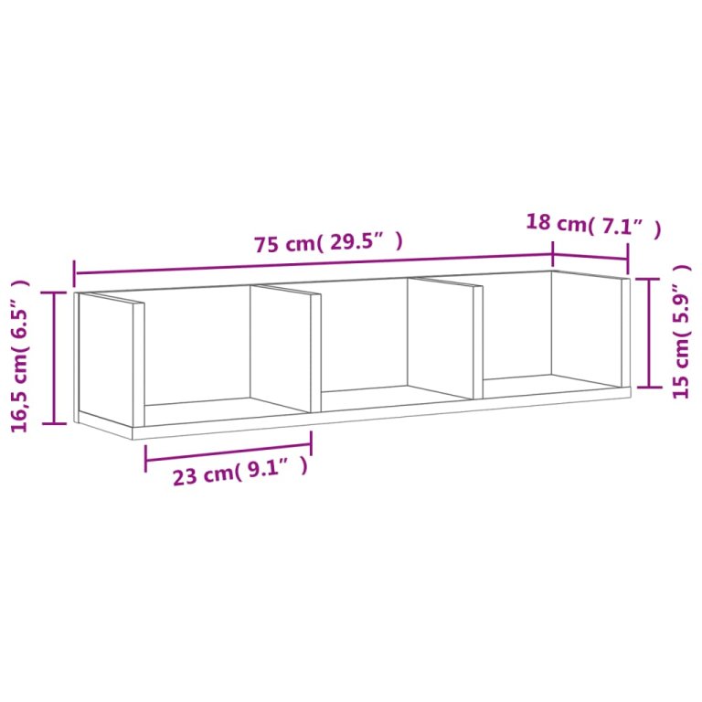 Dulapuri perete 2 buc stejar afumat 75x18x16,5cm lemn prelucrat