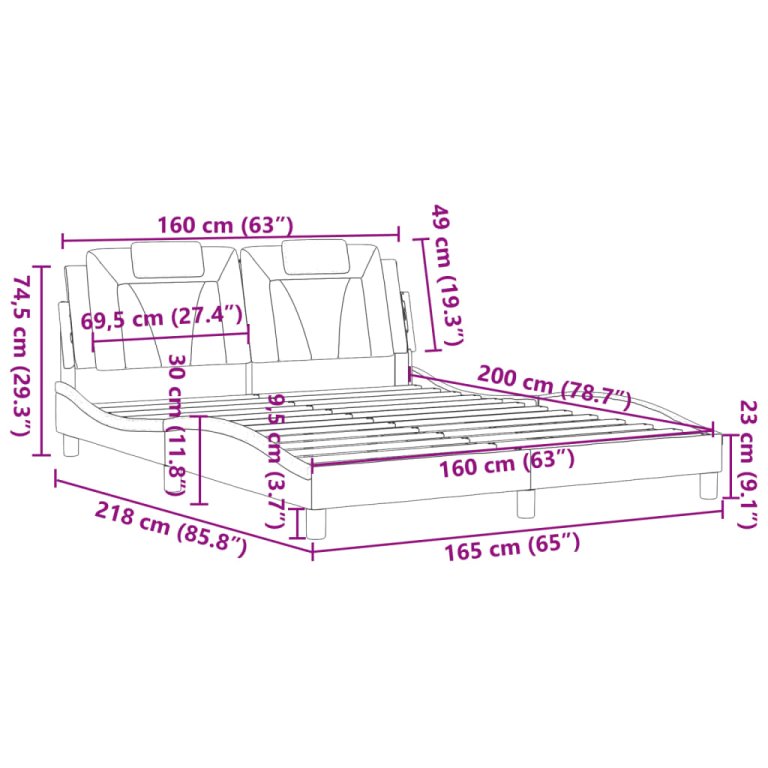 Cadru de pat cu tăblie, gri, 160x200 cm, piele ecologică