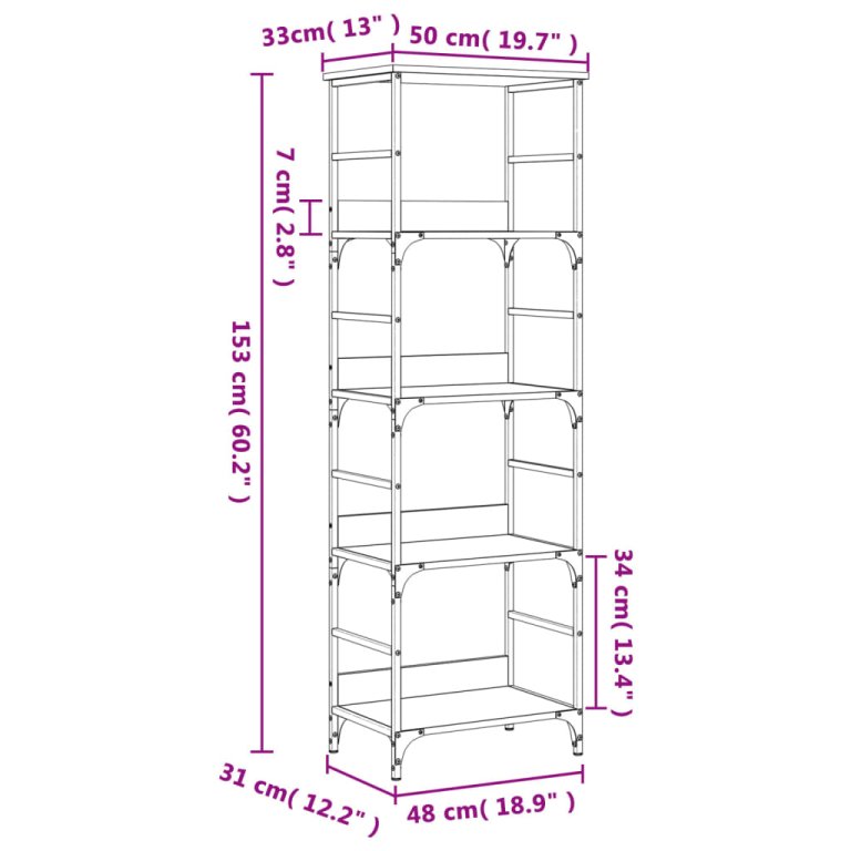 Bibliotecă, stejar maro, 50x33x153 cm, lemn prelucrat