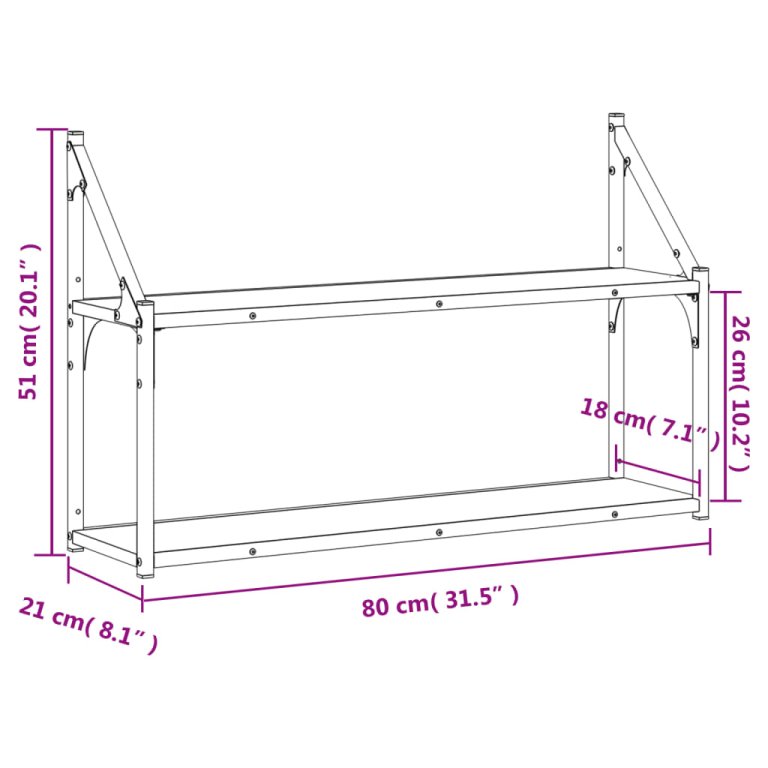 Raft perete cu 2 niveluri, negru, 80x21x51 cm, lemn prelucrat