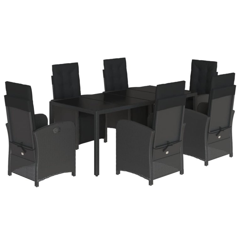 Set mobilier de grădină cu perne, 7 piese, negru, poliratan