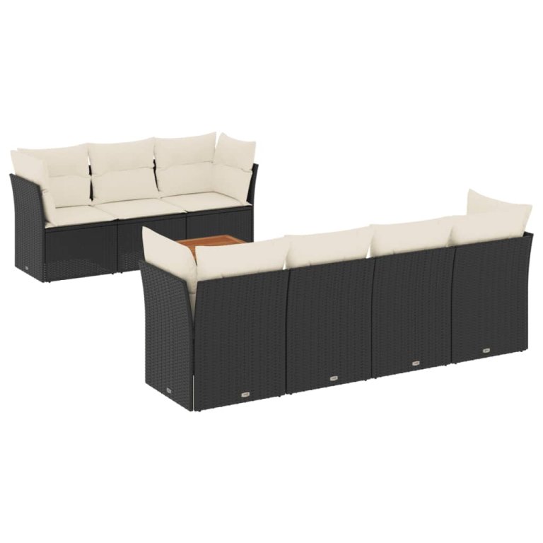 Set mobilier de grădină cu perne, 8 piese, negru, poliratan