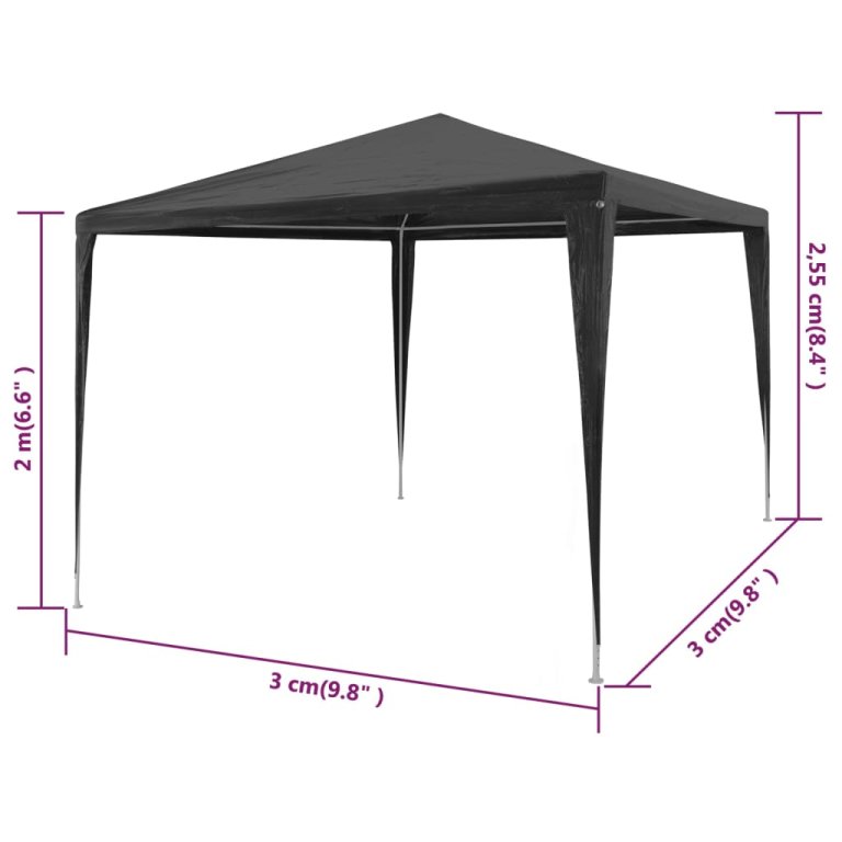 Cort de petrecere, antracit, 3 x 3 m, PE