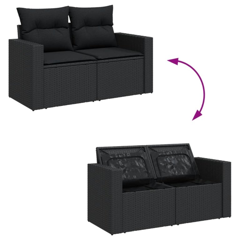 Set mobilier de grădină cu perne, 5 piese, negru, poliratan