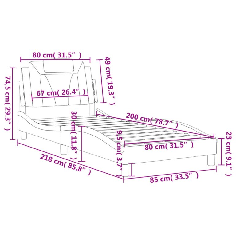 Cadru de pat cu tăblie, alb, 80x200 cm, piele ecologică