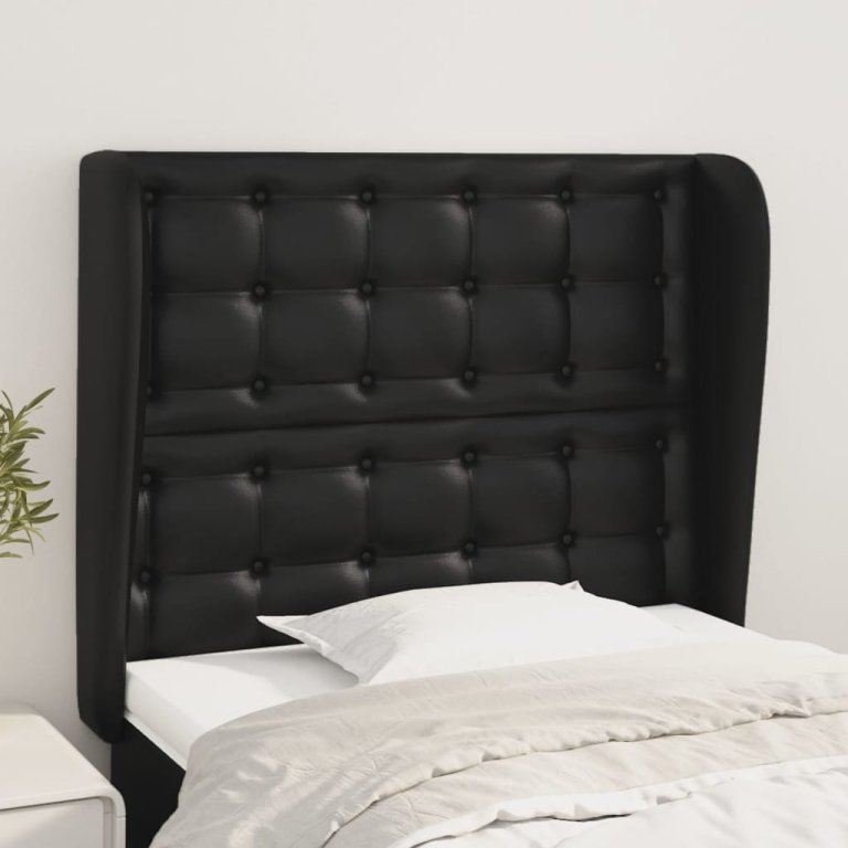 Tăblie de pat cu aripioare, negru, 83x23x118/128 cm, piele eco