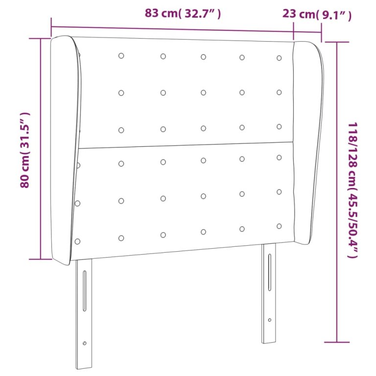 Tăblie de pat cu aripioare, negru, 83x23x118/128 cm, piele eco