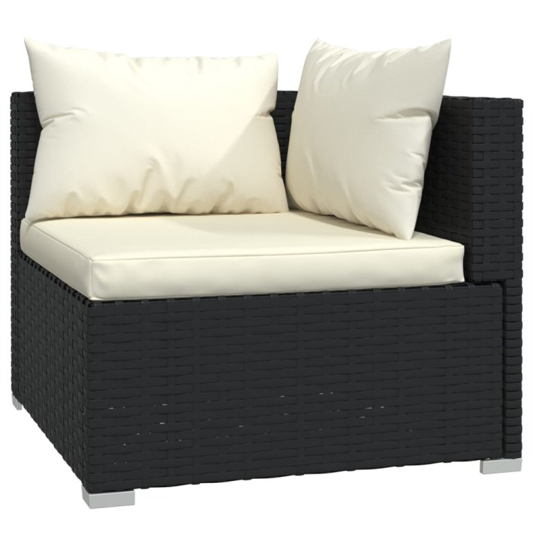 Set mobilier de grădină cu perne, 9 piese, negru, poliratan