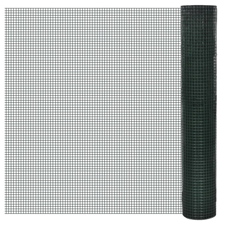 Plasă de sârmă găini, verde, 25 x 1 m, oțel galvanizat cu PVC