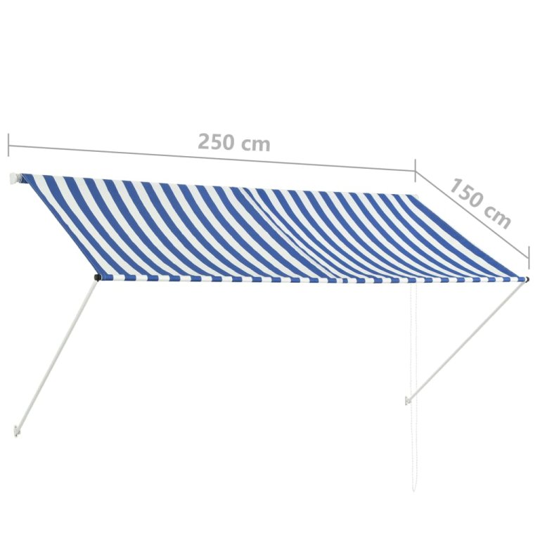 Copertină retractabilă, albastru și alb, 250 x 150 cm