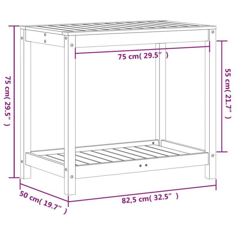 Masă de plantare cu poliță alb 82,5x50x75 cm, lemn masiv de pin