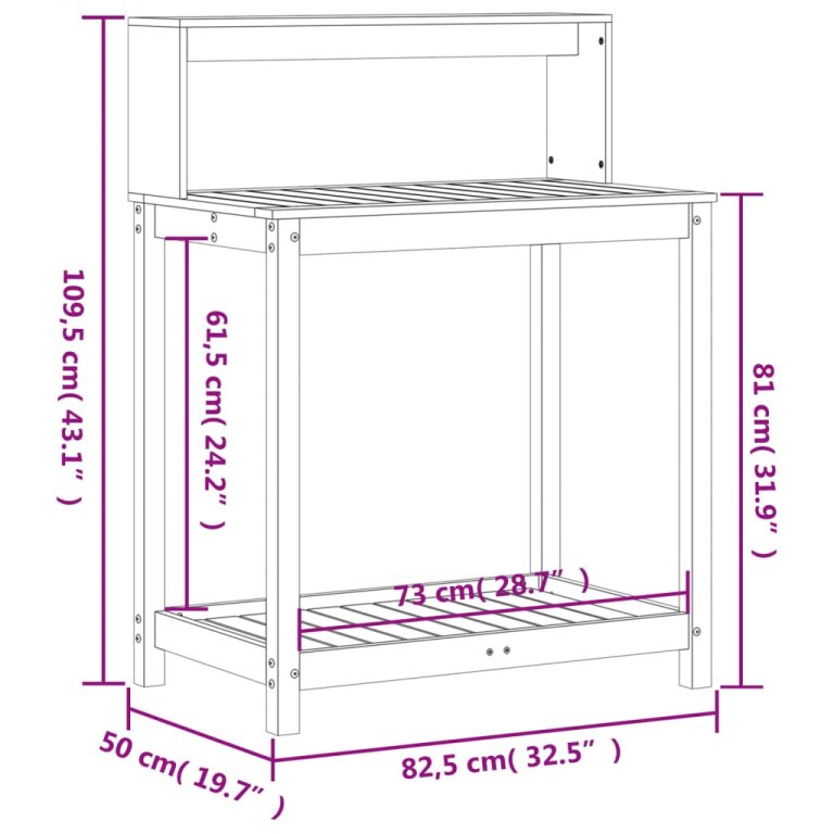 Masă de plantare cu rafturi alb 82,5x50x109,5 cm lemn masiv pin