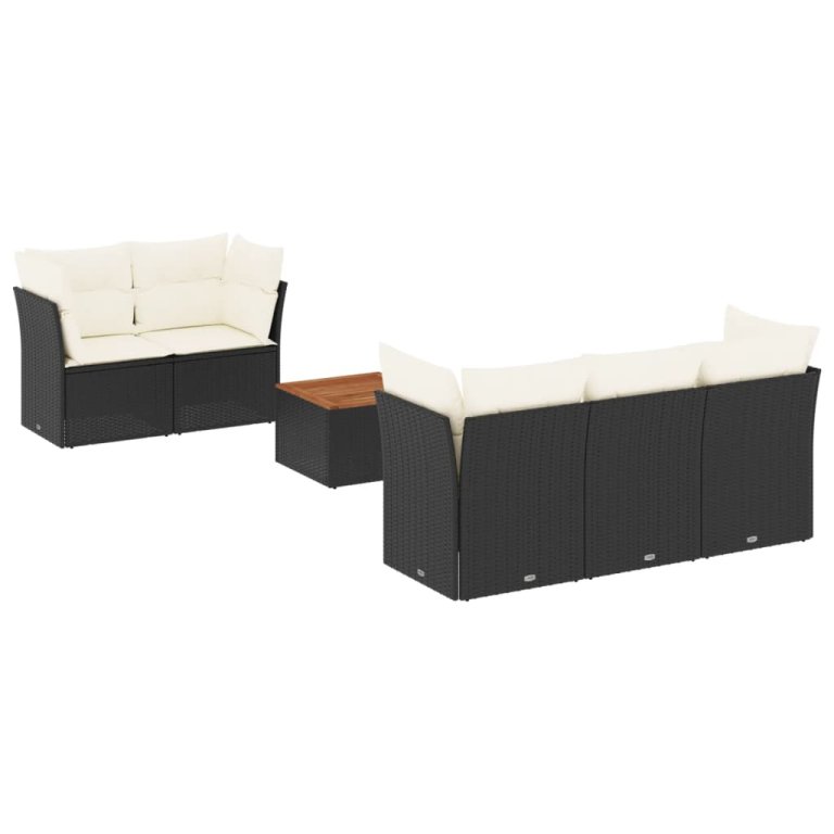 Set mobilier de grădină cu perne, 6 piese, negru, poliratan