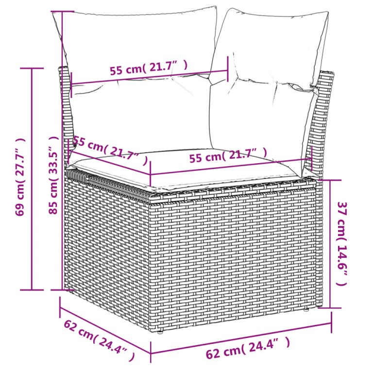 Set mobilier de grădină cu perne, 14 piese, negru, poliratan