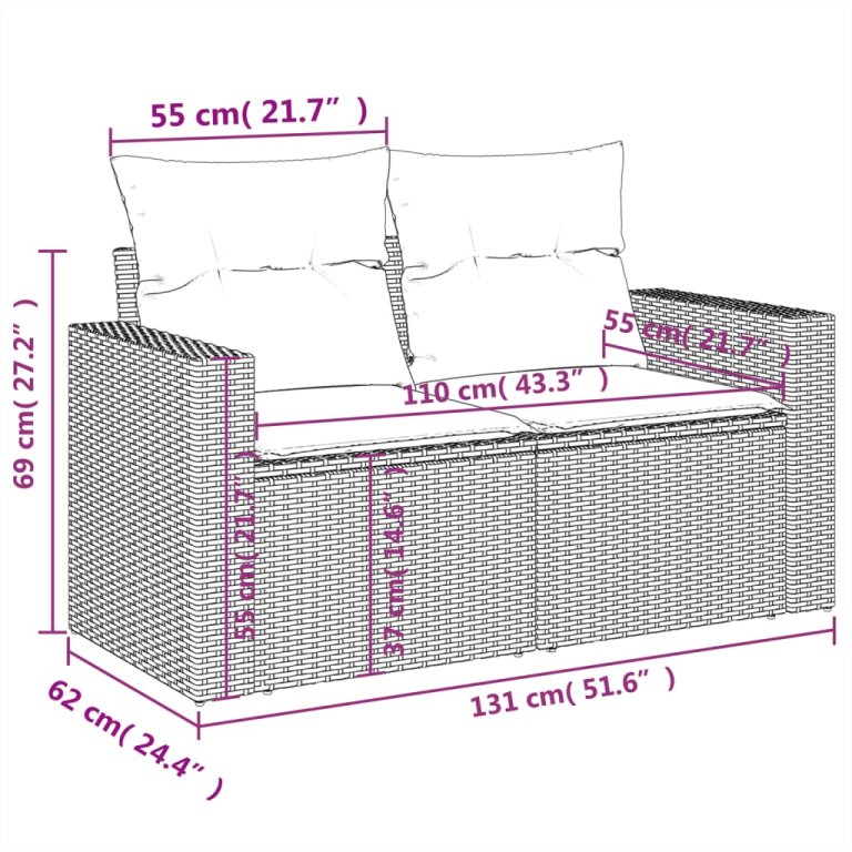 Set mobilier de grădină cu perne, 8 piese, negru, poliratan