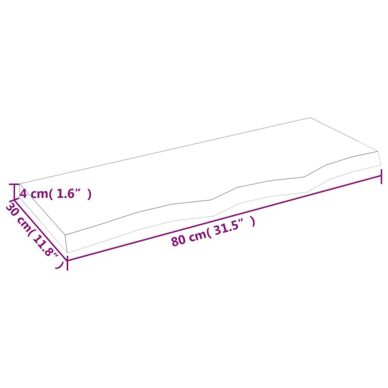 Blat de baie, maro închis, 80x30x(2-4) cm, lemn masiv tratat