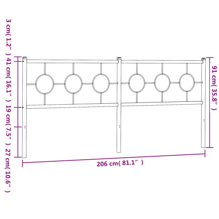 Tăblie de pat metalică, alb, 200 cm