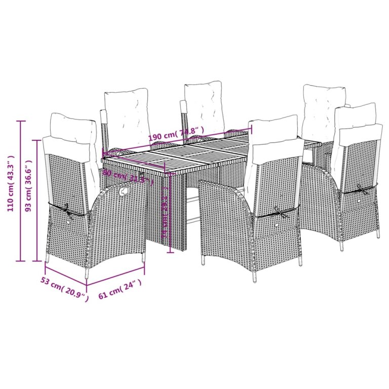 Set mobilier de grădină cu perne, 7 piese, gri, poliratan