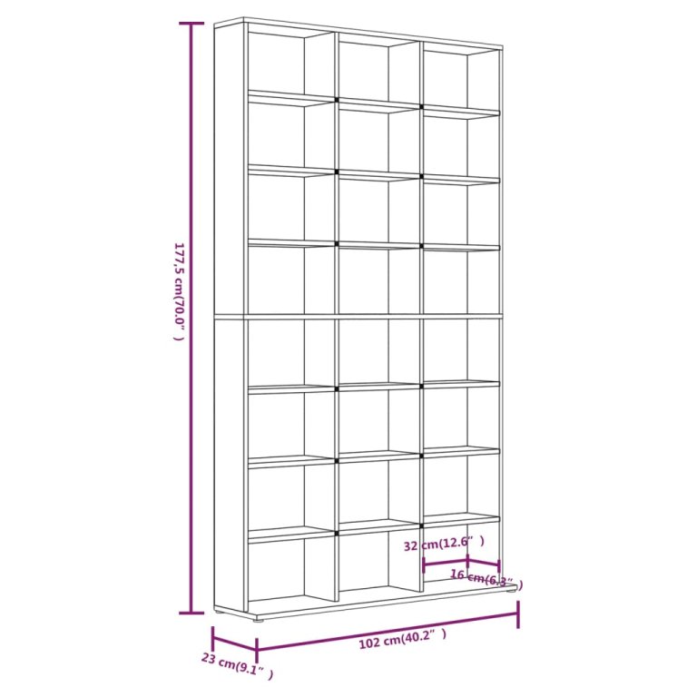 Dulap CD-uri, sonoma gri, 102x23x177,5 cm, lemn prelucrat