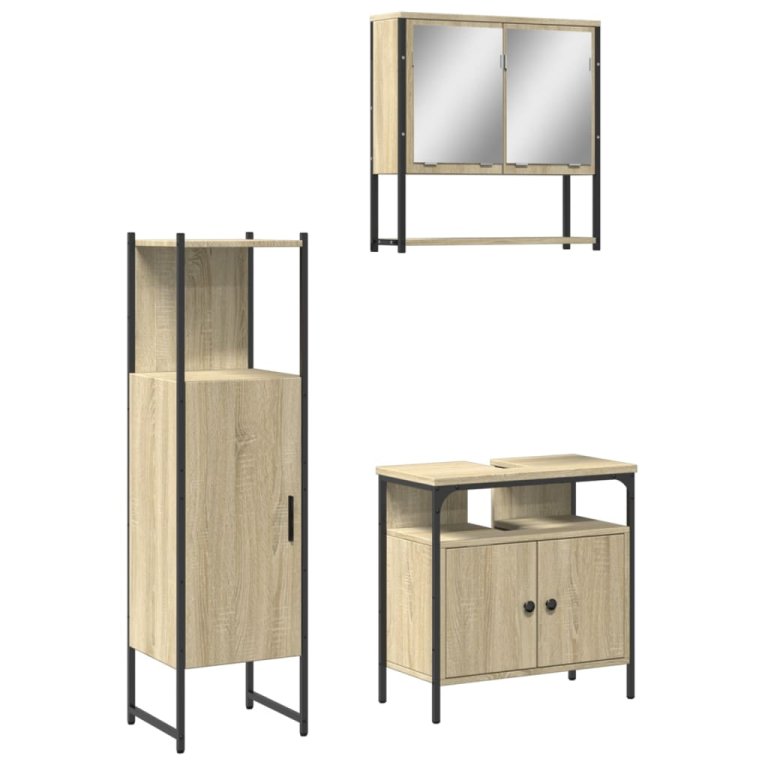 Set mobilier de baie, 3 piese, stejar sonoma, lemn prelucrat