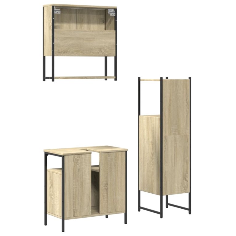 Set mobilier de baie, 3 piese, stejar sonoma, lemn prelucrat