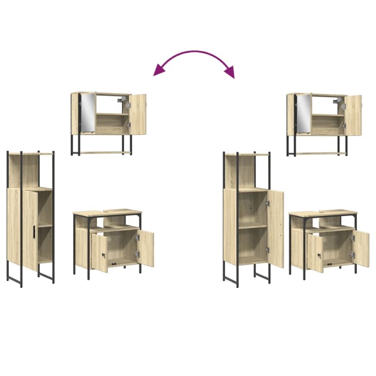 Set mobilier de baie, 3 piese, stejar sonoma, lemn prelucrat