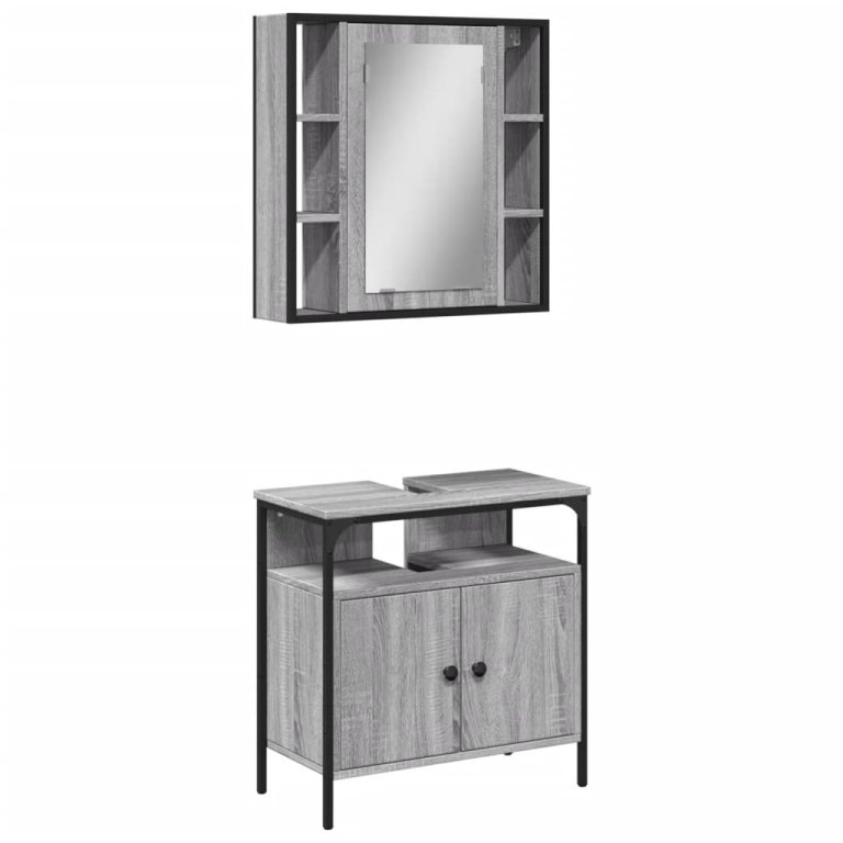 Set mobilier de baie, 2 piese, gri sonoma, lemn prelucrat