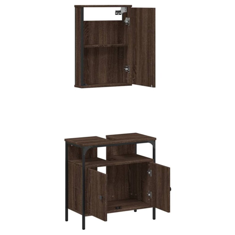 Set mobilier de baie, 2 piese, stejar maro, lemn prelucrat