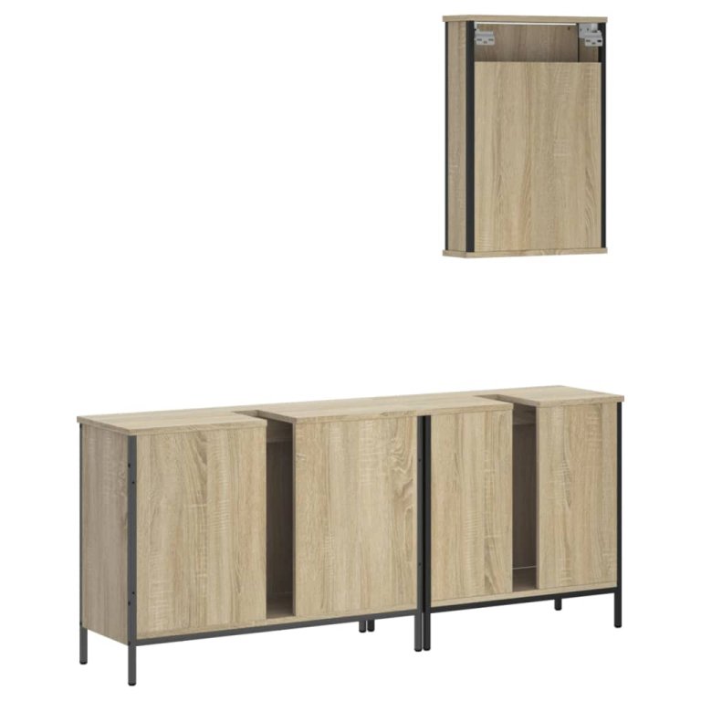 Set mobilier de baie, 3 piese, stejar sonoma, lemn prelucrat