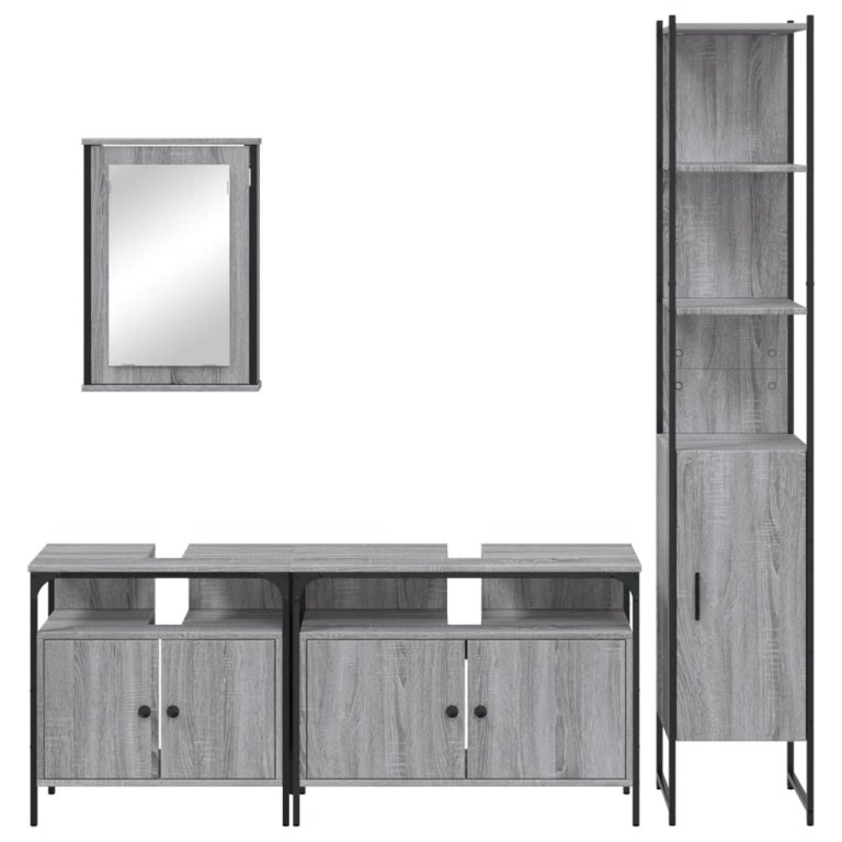 Set mobilier de baie, 4 piese, gri sonoma, lemn prelucrat