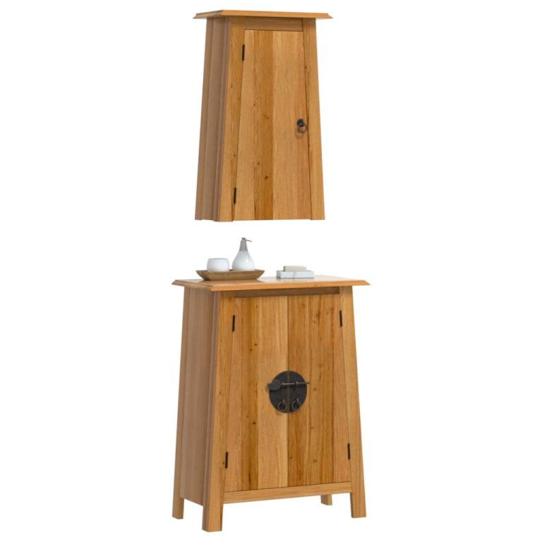 Set mobilier de baie, 2 piese, lemn masiv de pin