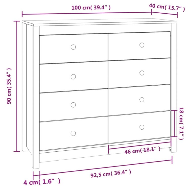 Dulap lateral, maro ceruit, 100x40x90 cm, lemn masiv de pin