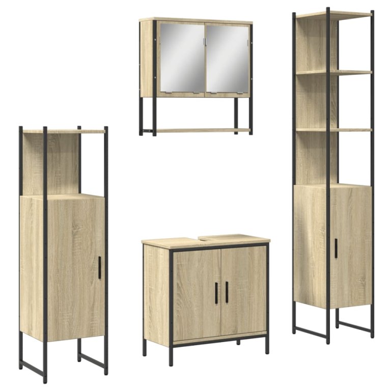 Set mobilier de baie, 4 piese, stejar sonoma, lemn prelucrat