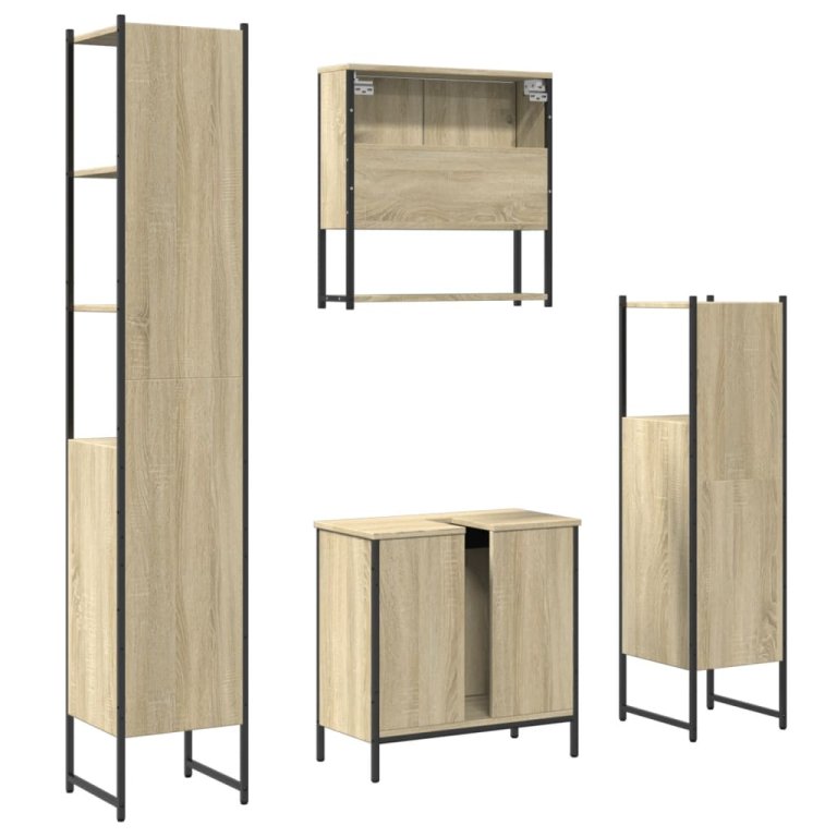 Set mobilier de baie, 4 piese, stejar sonoma, lemn prelucrat