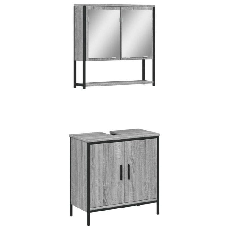 Set mobilier de baie, 2 piese, gri sonoma, lemn prelucrat