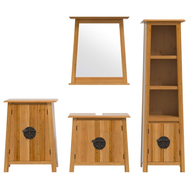 Set mobilier de baie, 4 piese, lemn masiv de pin