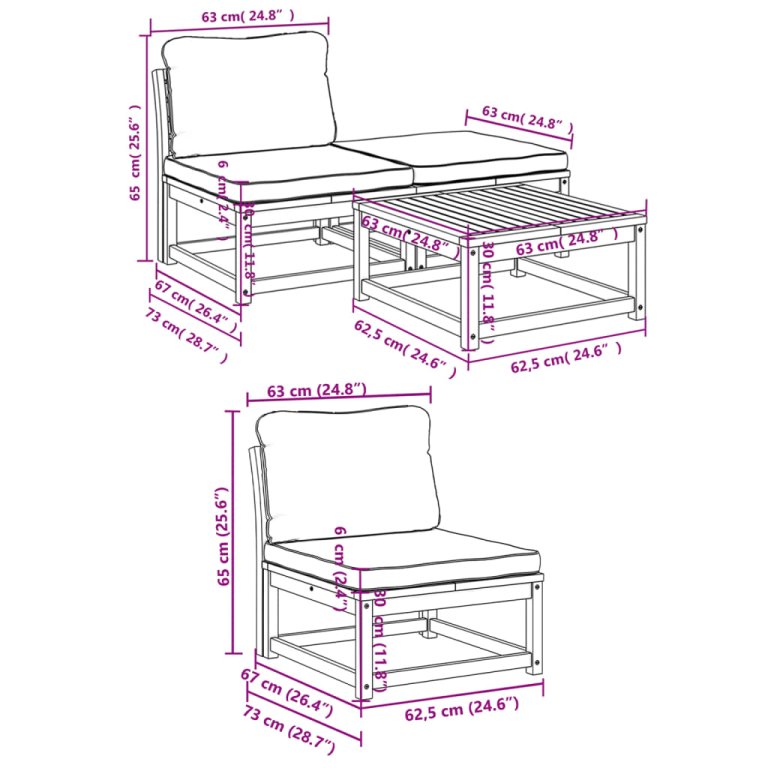 Set mobilier de grădină cu perne, 4 piese, lemn masiv de acacia