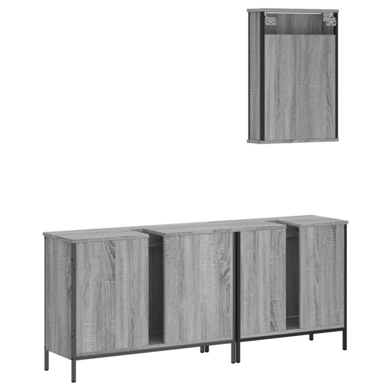 Set mobilier de baie, 3 piese, gri sonoma, lemn prelucrat