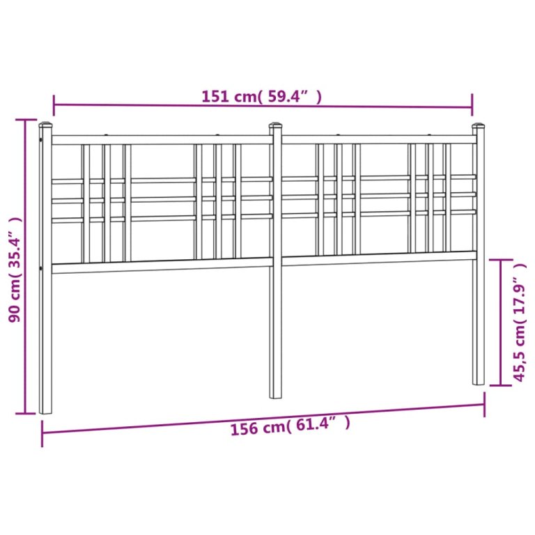 Tăblie de pat metalică, negru, 150 cm