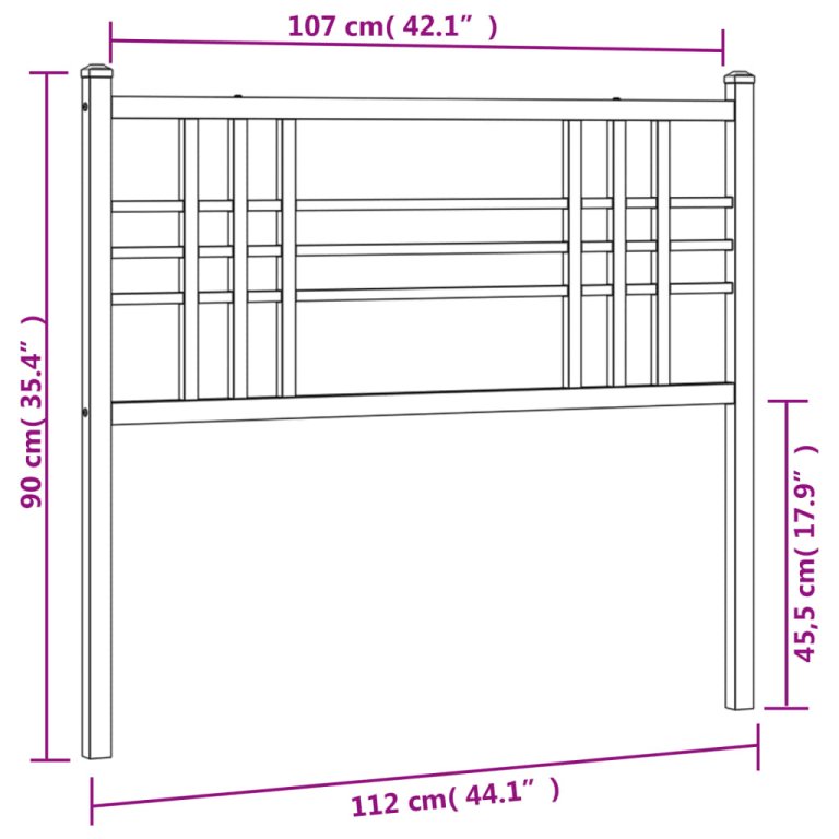 Tăblie de pat metalică, alb, 107 cm